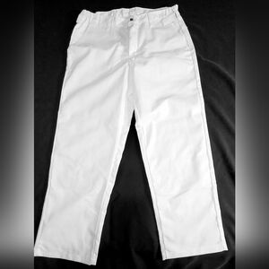Red Kap Mens Chef Cook Pants 36X32 Heavy Duty Uniform Cotton Blend Elastic WHITE